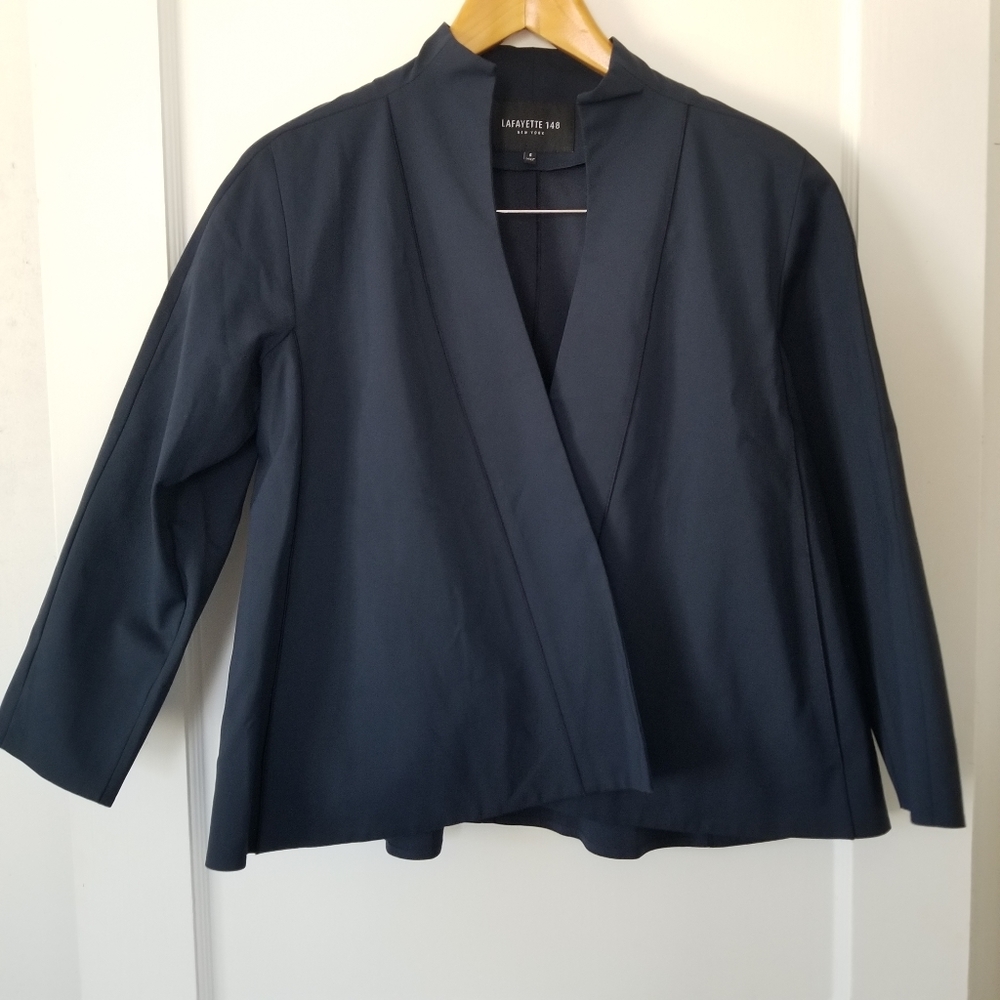 Lafayette 148 navy blue open structured jacket
